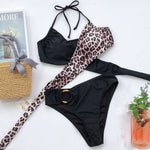 Leopard Tankini Swimsuit Women Push Up Bikini Cross Lace Up Swimming