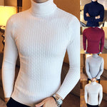 Casual Men Winter Solid Color Turtle Neck Long Sleeve Twist Knitted Slim Sweater Men's Knitted Sweaters Pullover Men Knitwear