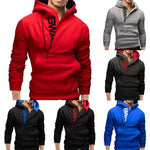 Sports Men Plus Size Slant Zipper Letter Hoodies Long Sleeve Hooded Sweatshirt Slim Warm Outdoor Windproof Streetwear Xmas Gift