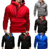 Sports Men Plus Size Slant Zipper Letter Hoodies Long Sleeve Hooded Sweatshirt Slim Warm Outdoor Windproof Streetwear Xmas Gift