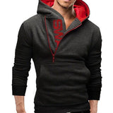 Sports Men Plus Size Slant Zipper Letter Hoodies Long Sleeve Hooded Sweatshirt Slim Warm Outdoor Windproof Streetwear Xmas Gift