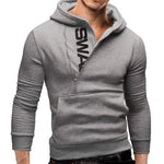 Sports Men Plus Size Slant Zipper Letter Hoodies Long Sleeve Hooded Sweatshirt Slim Warm Outdoor Windproof Streetwear Xmas Gift