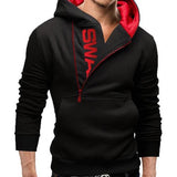 Sports Men Plus Size Slant Zipper Letter Hoodies Long Sleeve Hooded Sweatshirt Slim Warm Outdoor Windproof Streetwear Xmas Gift