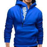 Sports Men Plus Size Slant Zipper Letter Hoodies Long Sleeve Hooded Sweatshirt Slim Warm Outdoor Windproof Streetwear Xmas Gift