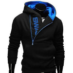 Sports Men Plus Size Slant Zipper Letter Hoodies Long Sleeve Hooded Sweatshirt Slim Warm Outdoor Windproof Streetwear Xmas Gift