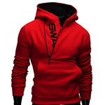 Sports Men Plus Size Slant Zipper Letter Hoodies Long Sleeve Hooded Sweatshirt Slim Warm Outdoor Windproof Streetwear Xmas Gift