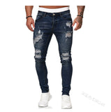 Mens Ripped Skinny Jeans Blue Slim Fit Hole Pencil Pants Biker Casual Trousers Streetwear 2020 High Quality Denim Man Clothing