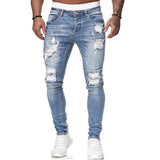 Mens Ripped Skinny Jeans Blue Slim Fit Hole Pencil Pants Biker Casual Trousers Streetwear 2020 High Quality Denim Man Clothing