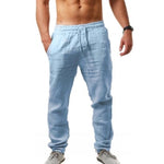 Men's Cotton Linen Pants Summer Solid Color Breathable Linen Trousers Male Casual Elastic Waist Fitness Pants Hip-Hop Streetwear