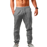 Men's Cotton Linen Pants Summer Solid Color Breathable Linen Trousers Male Casual Elastic Waist Fitness Pants Hip-Hop Streetwear