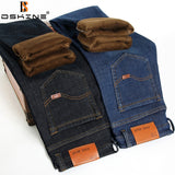 Men Winter Straight Trousers Baggy Stretch Jean Fashion Men Business Casual Jeans 2021 Thicken Keep Warm Autumn Man Denim Pants