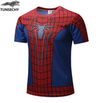 Fashion men&#39;s T-shirt summer short-sleeved 3D red and blue spider print sports fitness shirt loose streetwear