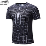 Fashion men&#39;s T-shirt summer short-sleeved 3D red and blue spider print sports fitness shirt loose streetwear