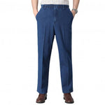 Men Trousers Solid Color Elastic Waistband Drawstring Straight Denim Pants Long Trousers Men Clothing Autumn Streetwear