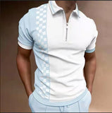 New Summer High Quality Men Polo Shirts High Street Print Casual Short Sleeve Mens Shirts Turn-Down Collar Zipper Polo Shirt Men