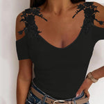 Women Sexy Lace Off Shoulder Blouse Elegant Female Summer O Neck Slim Streetwear Dress Shirts Ladies Casual Poullover Tops Tee