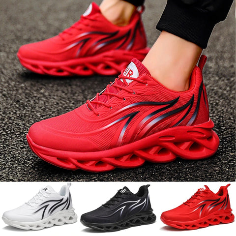 Men's Flame Printed Sneakers Flying Weave Sports Shoes Comfortable Running Shoes Outdoor Men Athletic Shoes