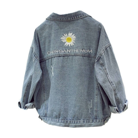 Jacket Demin jaket jeans Women's Jacket Outerwear Flower Embroidery Winter Coat