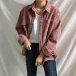 Corduroy Shirt Coat Women Fashion Long Sleeve Wide Waist Turn Down Collar Crop Jacket Women Harajuku Casual Pocket Jaket