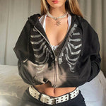 Gothic Zip Up Hoodies 2021 Y2K Women Rhinestone Skull Casual Oversized Streetwear BF Sweatshirt Long Sleeve Outerwear Jaket Coa