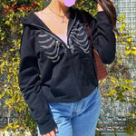 Gothic Zip Up Hoodies 2021 Y2K Women Rhinestone Skull Casual Oversized Streetwear BF Sweatshirt Long Sleeve Outerwear Jaket Coa