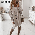 Deenor Winter Warm Women Coats Famale Jaket Fashion Elegant Long Sleeve Button Coat Tailored Collar Casual Coats for Women