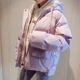 Hot Sale Cotton Padded Winter Warm Jacket Short Fashion Women Snow Jakets For Winter Korean Loose Student Blue Crop Coat