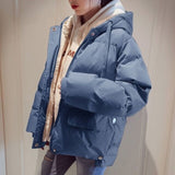 Hot Sale Cotton Padded Winter Warm Jacket Short Fashion Women Snow Jakets For Winter Korean Loose Student Blue Crop Coat