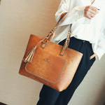 KMFFLY Women Messenger Bags Large Capacity Women Bags Shoulder Tote Bags bolsos With Tassel Famous Designers Leather Handbags - shop.livefree.co.uk